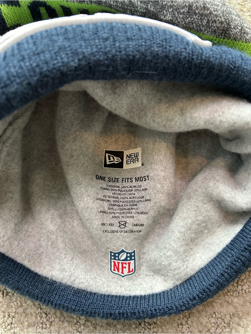 New Era SEATTLE SEAHAWKS Blue/Gray NFL FOOTBALL BEANIE Winter Cap Team Fan Hat - Picture 8 of 9